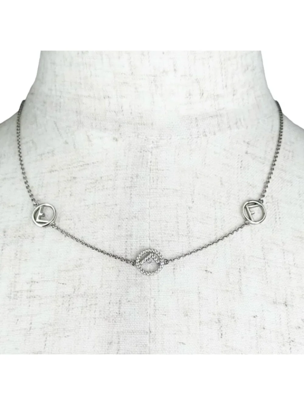 Fendi F is Fendi Metal Rhinestone Silver Necklace